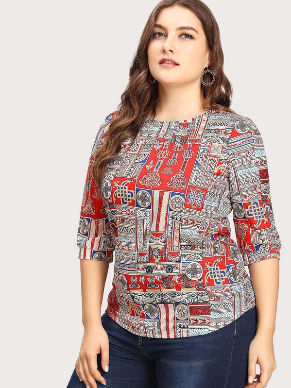 

Plus Graphic Print Top, Multicolor, Franziska