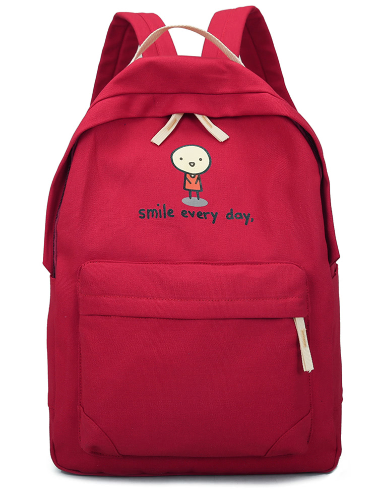 

Cartoon & Slogan Print Canvas Backpack, Red