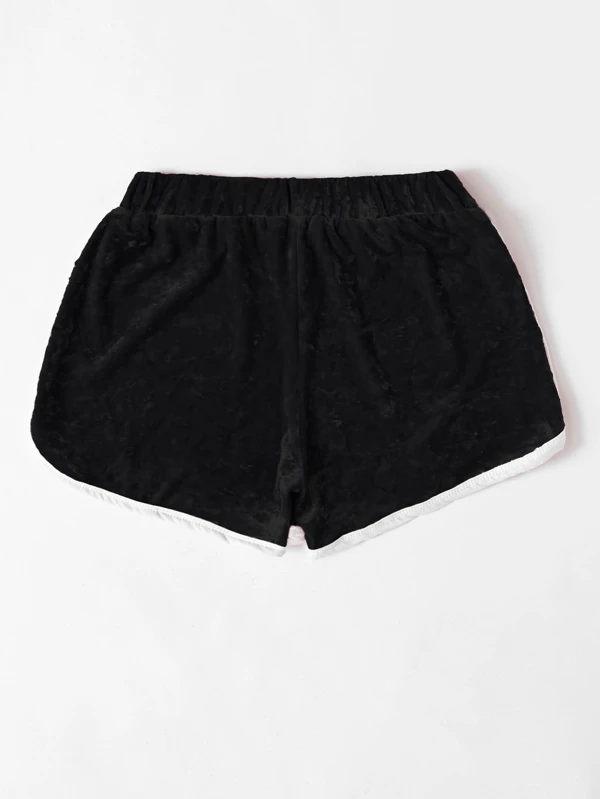 velvet contrast trim elastic waist shorts