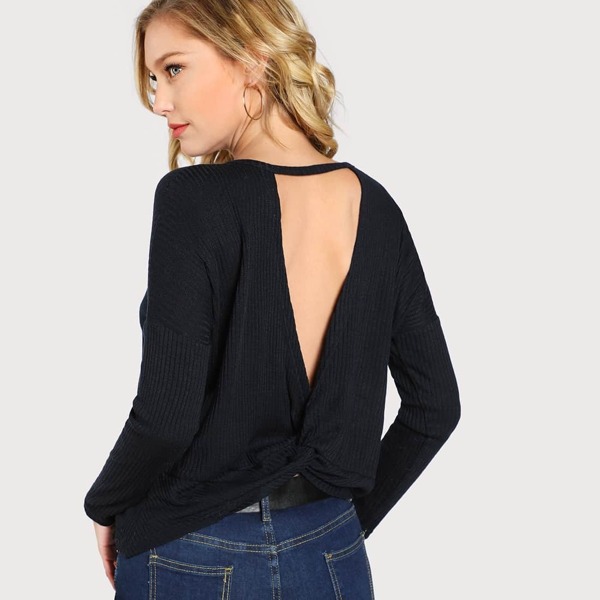 

Twist V Back Rib Knit T-shirt