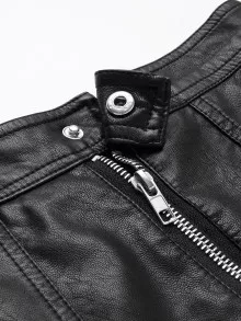 Zip Front PU Skirt - Black - View 5