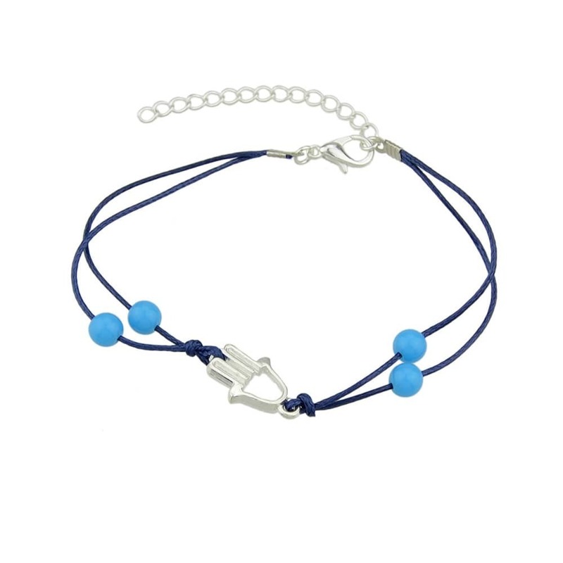 

Silver Blue Beads And Hand Shape Arm Bracelets