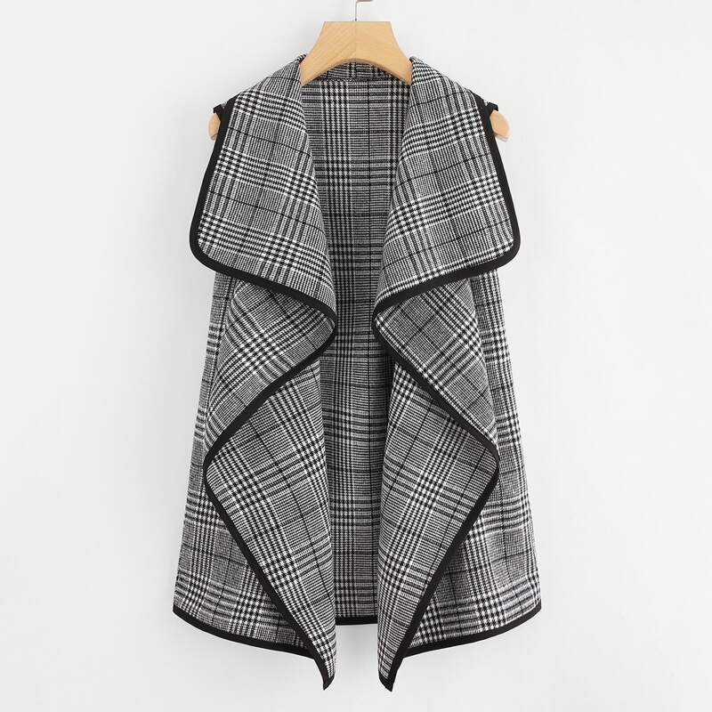 

Contrast Binding Wales Check Waterfall Coat, Multicolor