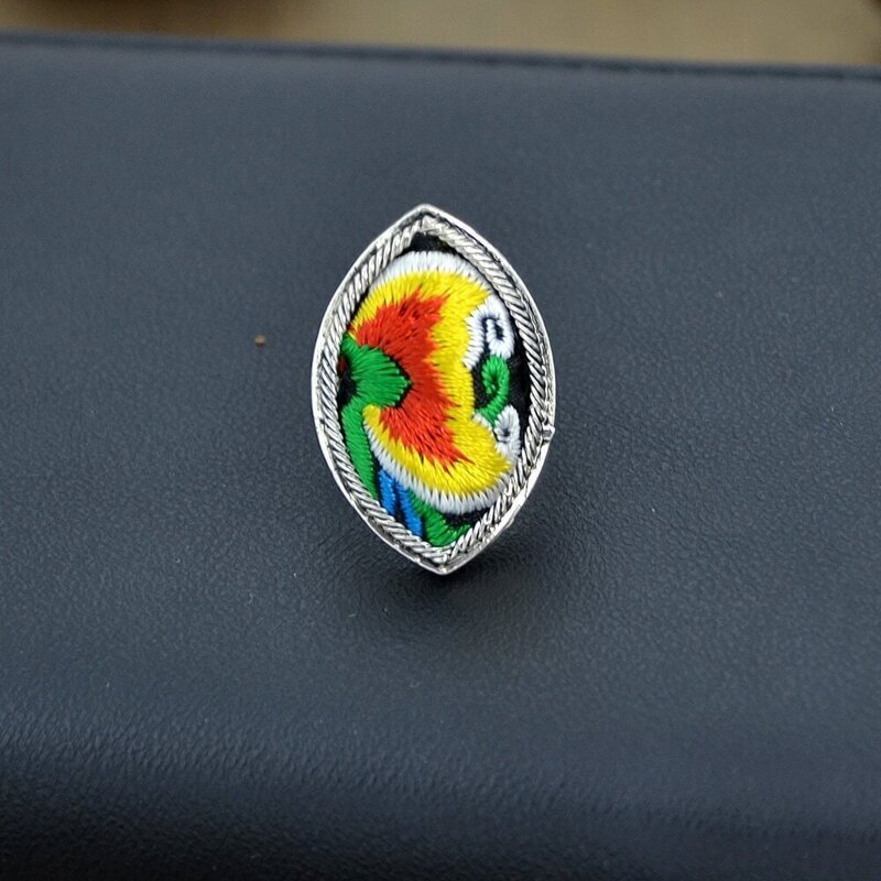 

Yellow Handmade Flower Pattern Embroidery Geometric Rings, Multicolor