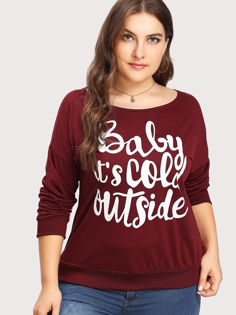 

Plus Letter Print Tee, Burgundy, Franziska