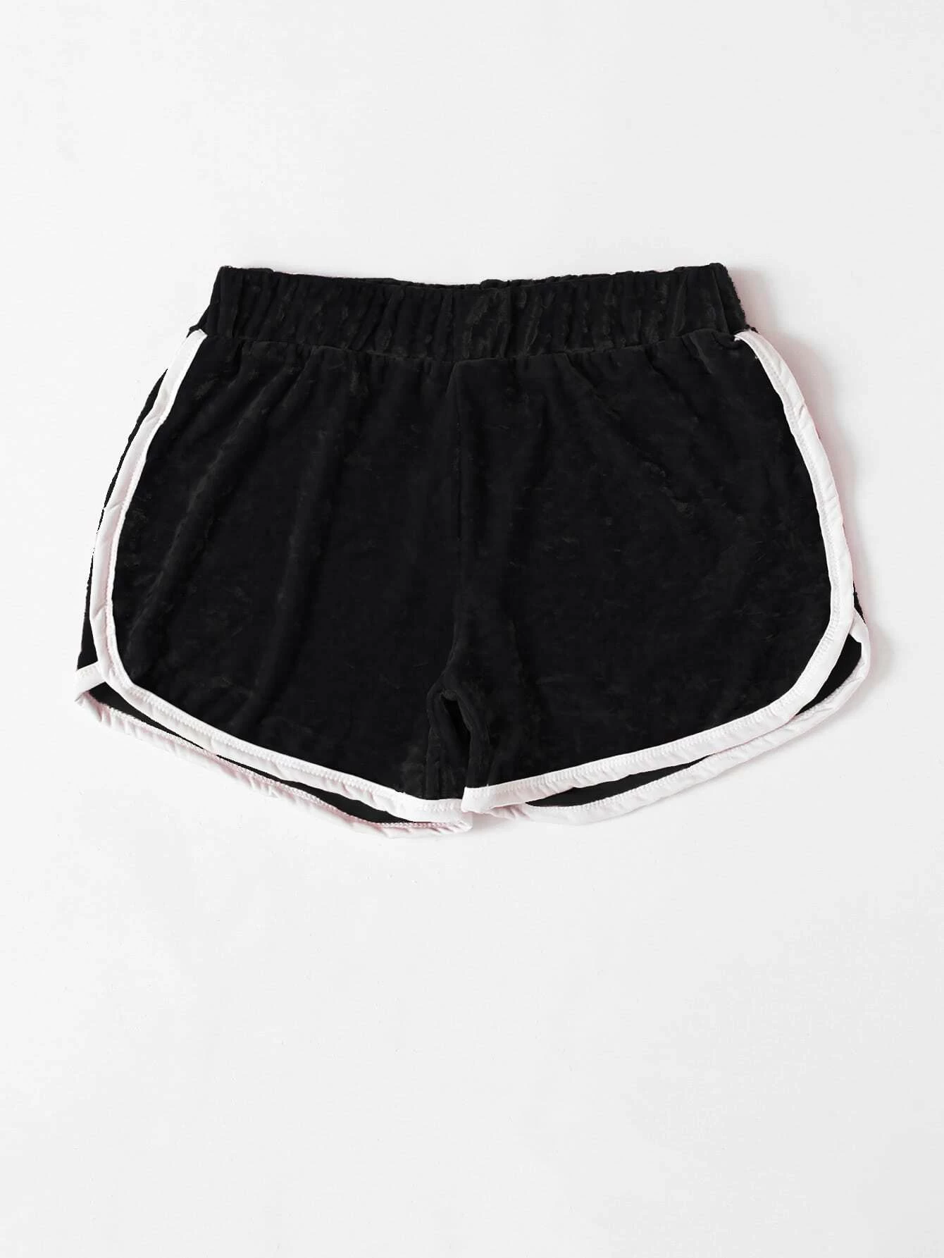 velvet contrast trim elastic waist shorts