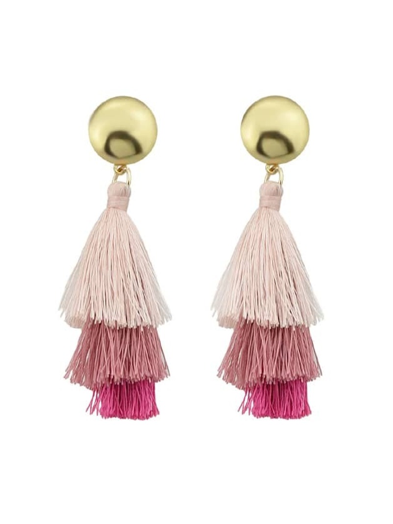 

Pink Bohemian Style Ethnic Statement Tassel Drop Earrings