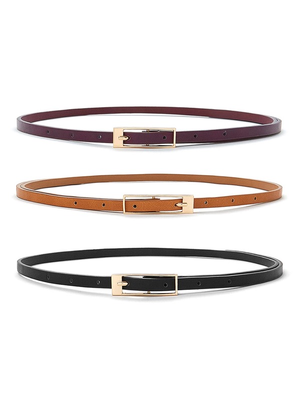 

Square Buckle Skinny Belt 3pcs, Multicolor