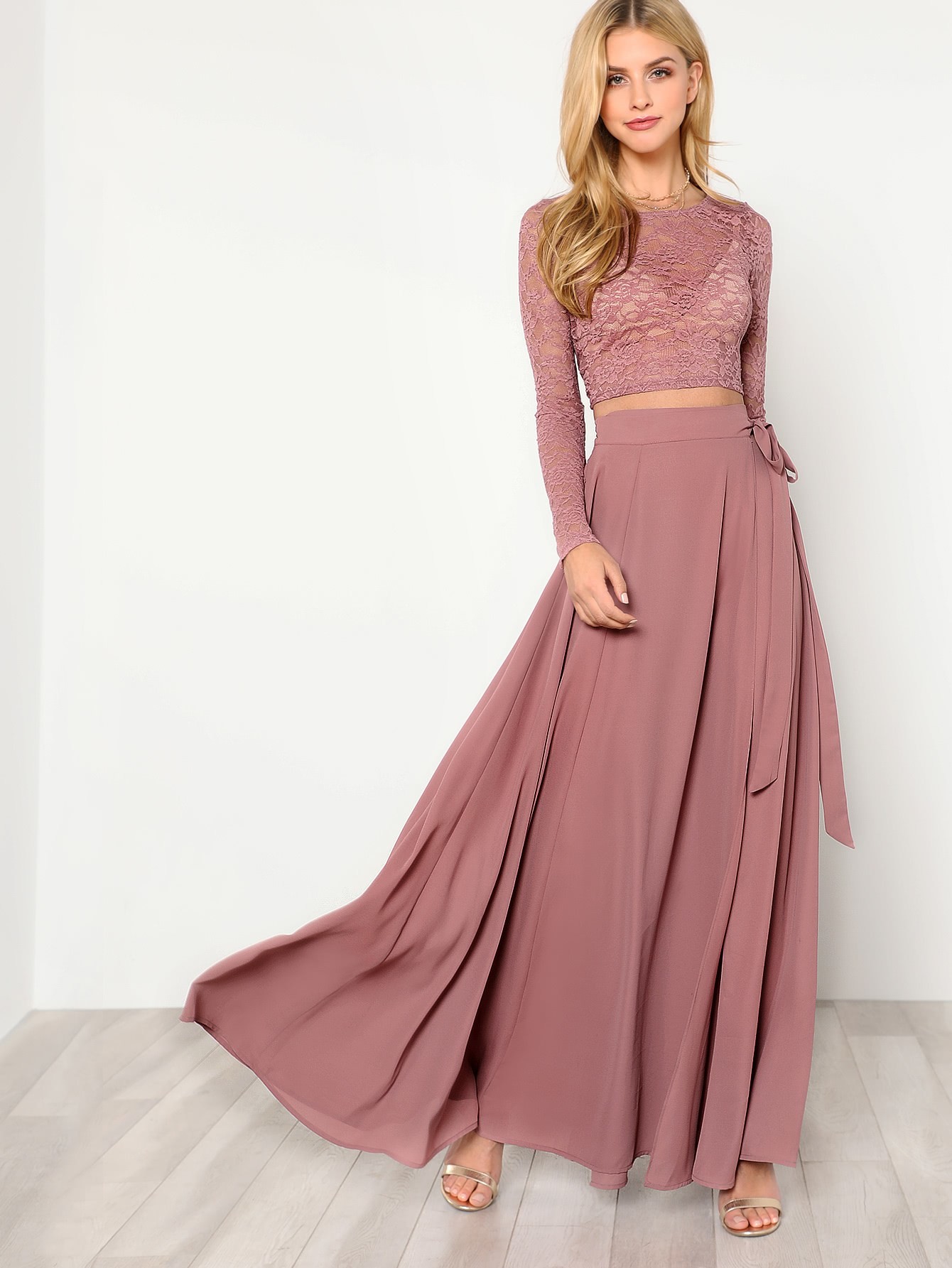 SHEIN Crop Lace Top \u0026 Knot Skirt Set 