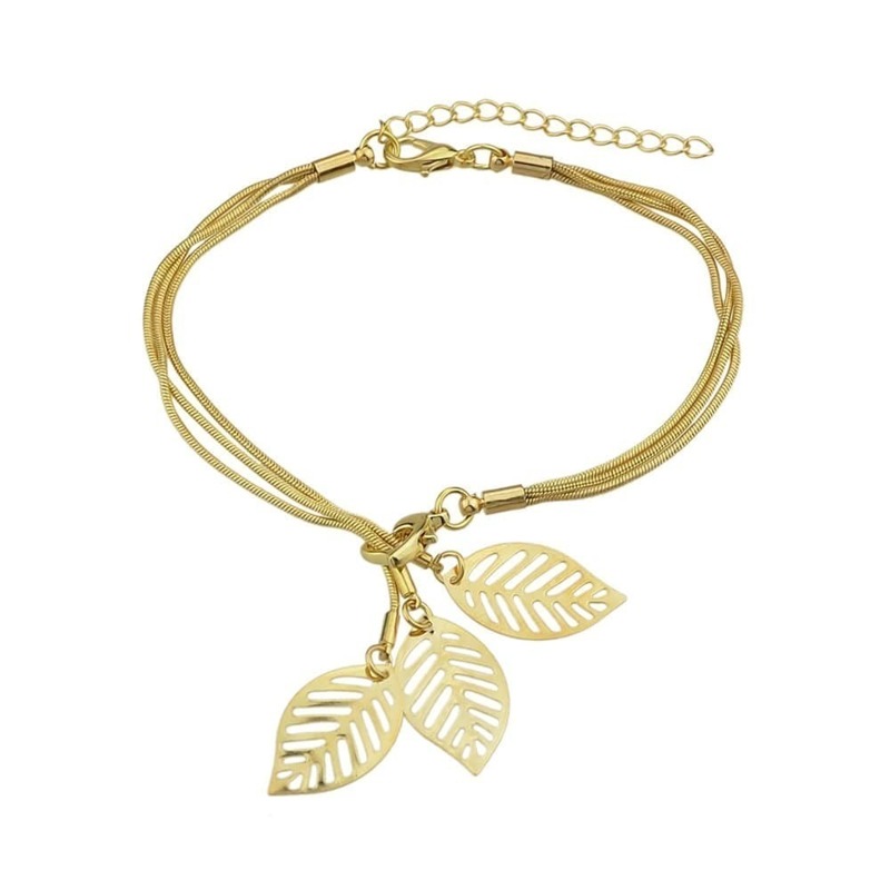Gold Multi Layers Chain With Leaf Shape Charm Bracelets