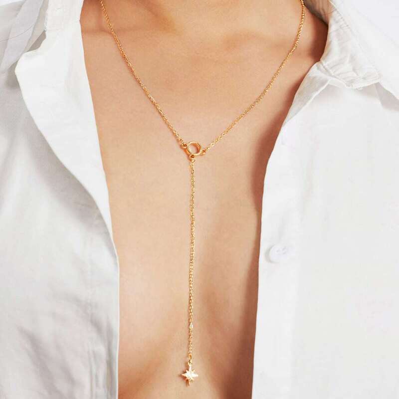 

Rhinestone Detail Sun God Y Necklace, Gold
