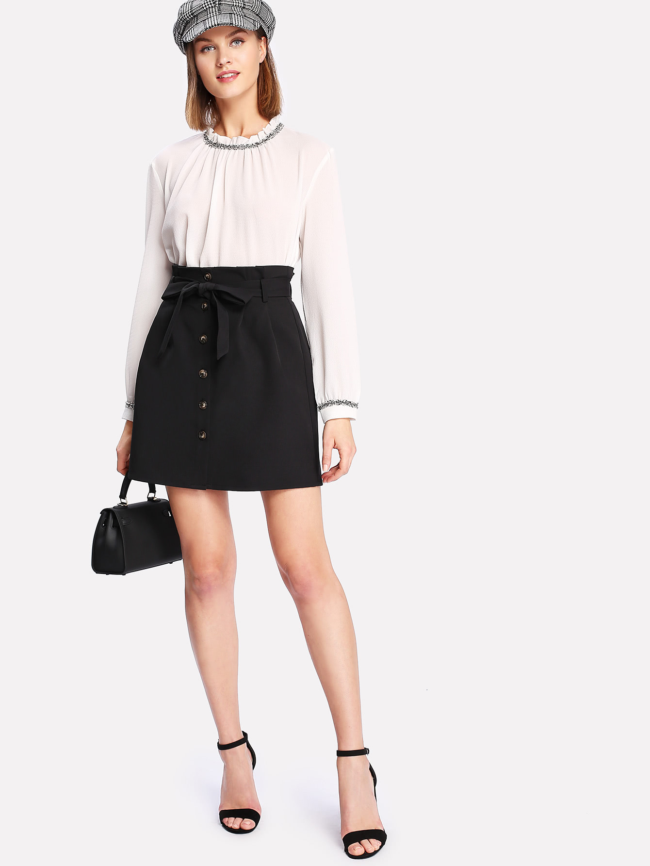 self belt button up skirt