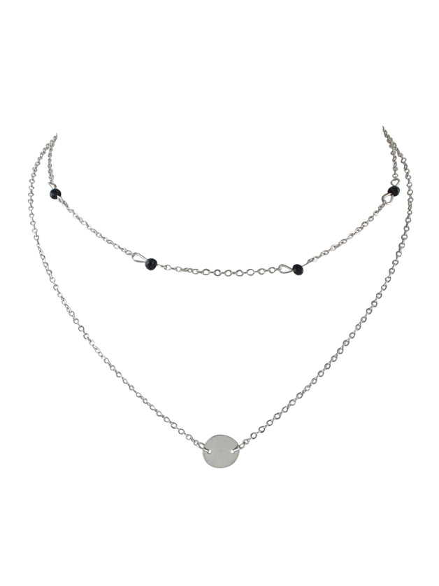 silver chain with beads round charm maxi necklace | romwe