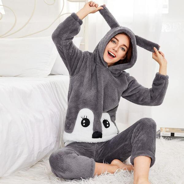 

Rabbit Hooded Pajama Set, Grey