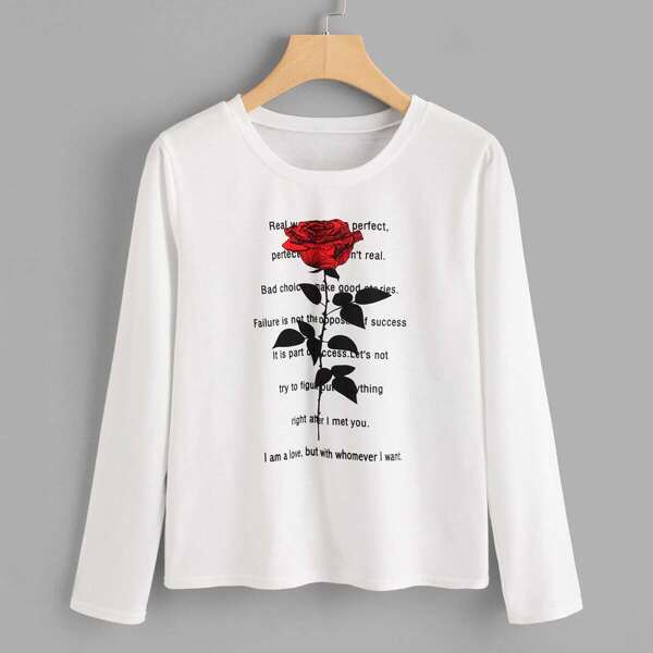 

Rose & Slogan Print Tee