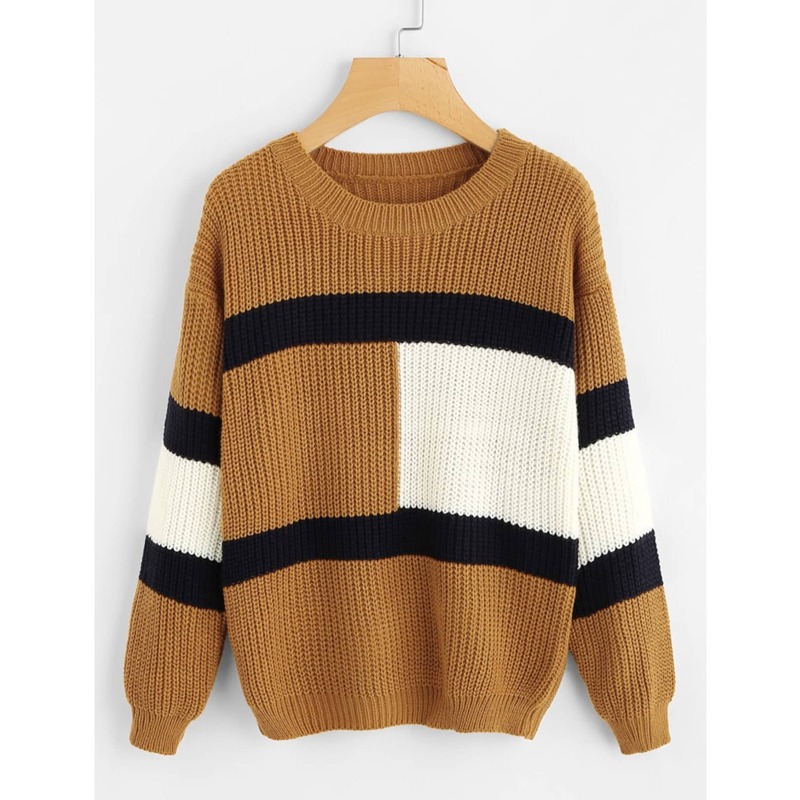 

Drop Shoulder Color Block Knit Sweater, Multicolor