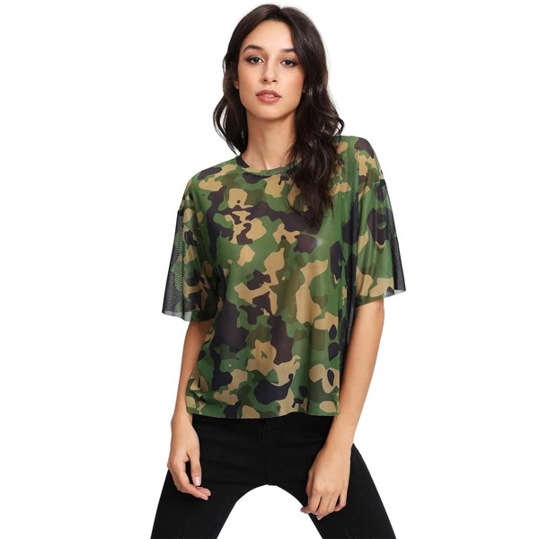 

Drop Shoulder Camo Top, Multicolor