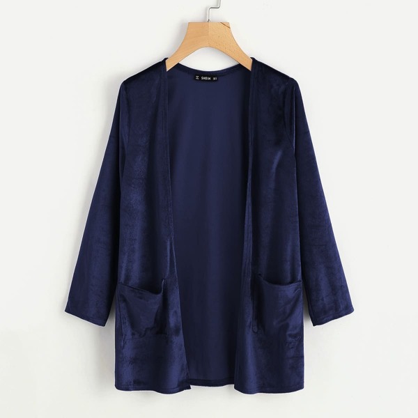 

Pocket Front Velvet Coat, Navy