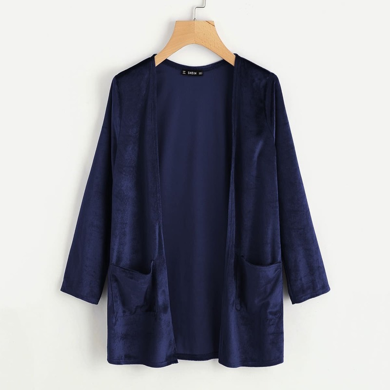 

Pocket Front Velvet Coat, Navy