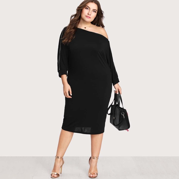 

Plus Zipper Sleeve Dress