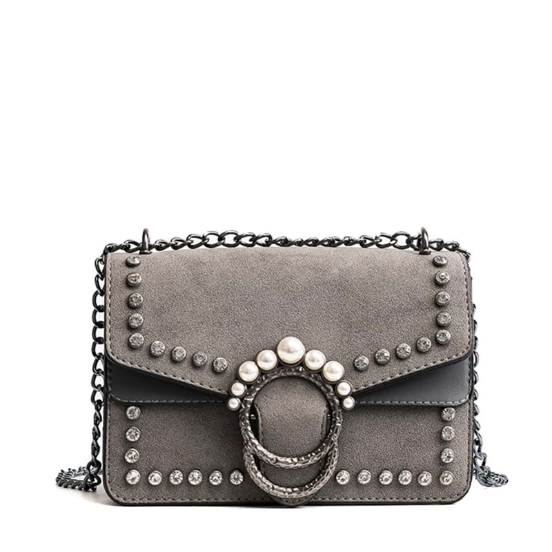 

Faux Pearl Decor Chain Bag, Grey