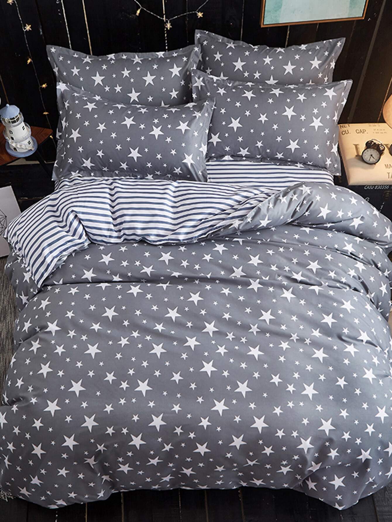2 2m 4pcs Star Print Duvet Cover Sheet Sham Set For Women Romwe 2 2m 4pcs Star Print Duvet Cover Sheet Sham Set
