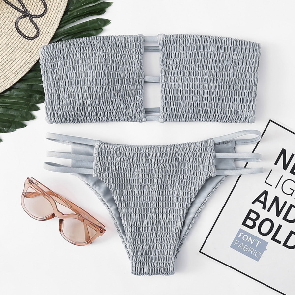 

Smocked Ladder Cut-out Bandeau With Side Strappy Bikini