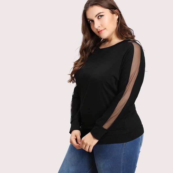 

Plus Mesh Panel Pullover