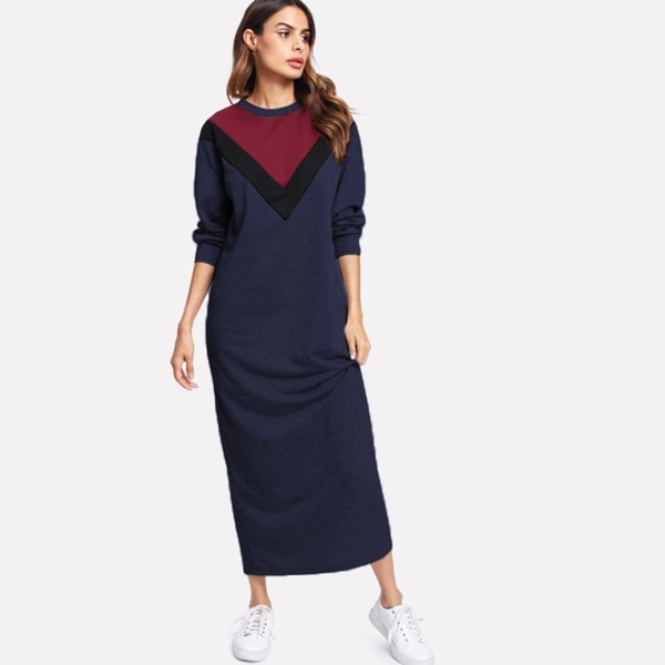 

Colorblock Chevron Maxi Sweatshirt Dress