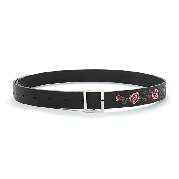 

Flower Embroidered Belt, Black