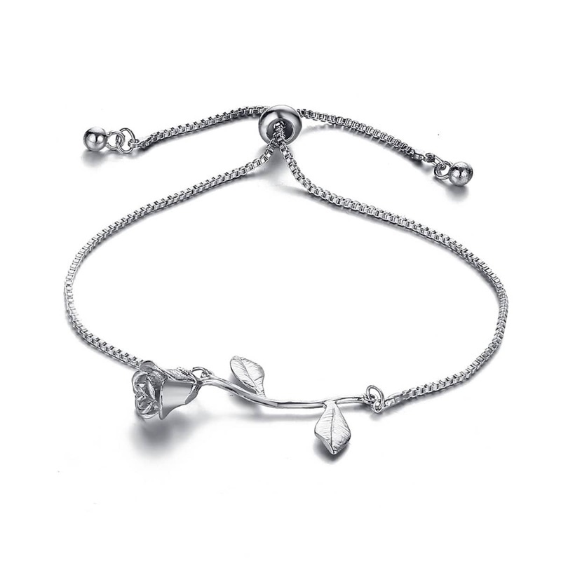 

Metal Rose Detail Link Bracelet 1pc, Silver