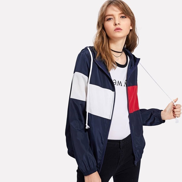 

Cut And Sew Windbreaker Hooded Jacket