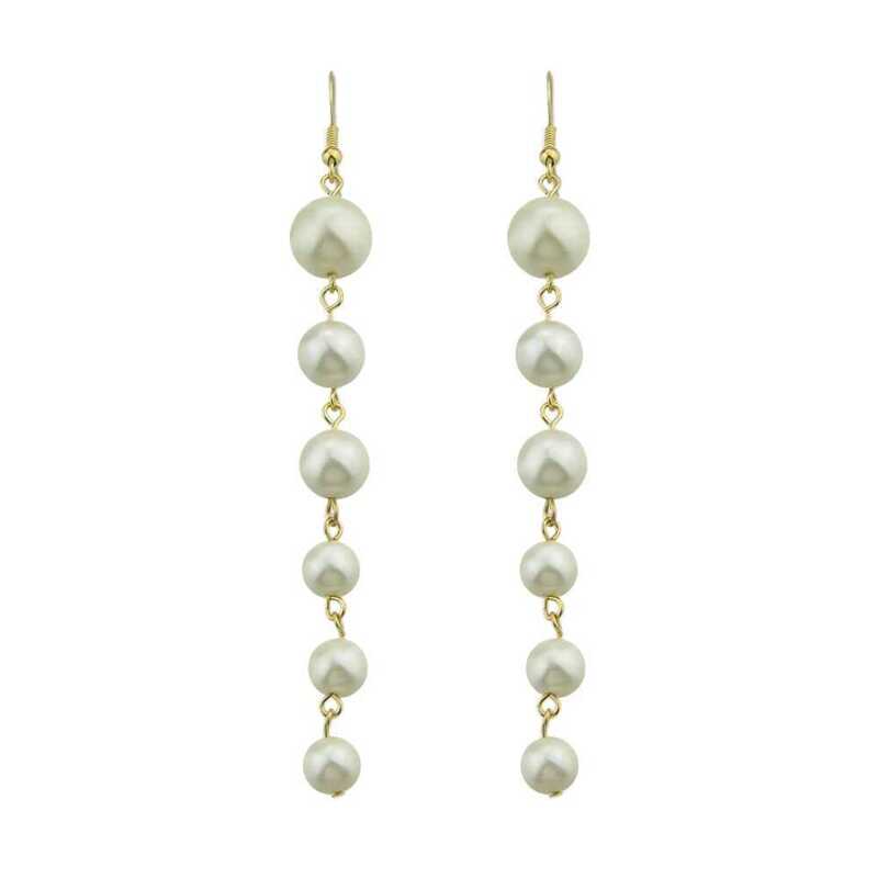 

Smooth Long Chain Simulated-Pearl Drop Earrings, Beige