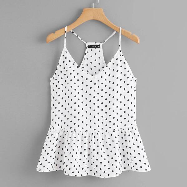 

Polka Dot Ruffle Hem Cami Top