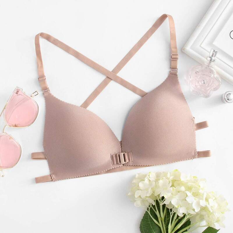 

Hook Front Cross Back Bra, Nude