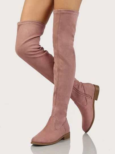 low heel thigh high boots
