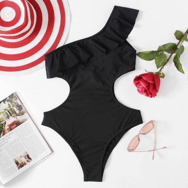 One Shoulder Cut Out Swimsuit