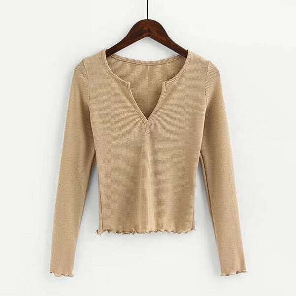 

V Cut Lettuce Hem Crop Top