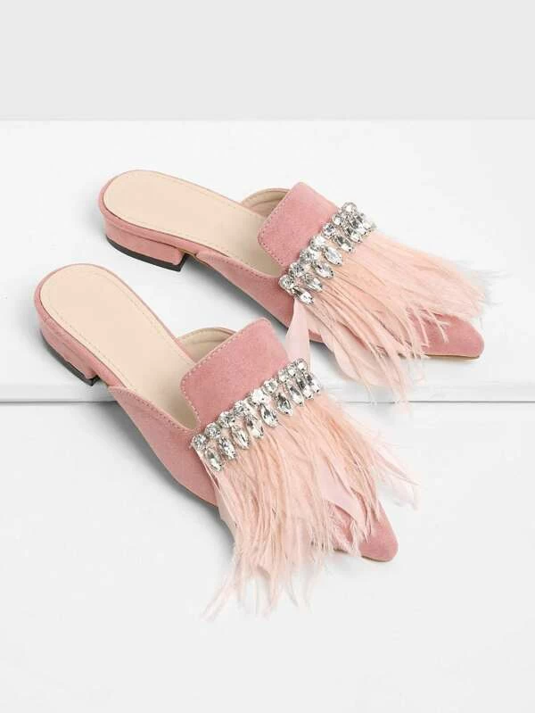 rhinestone flat mules