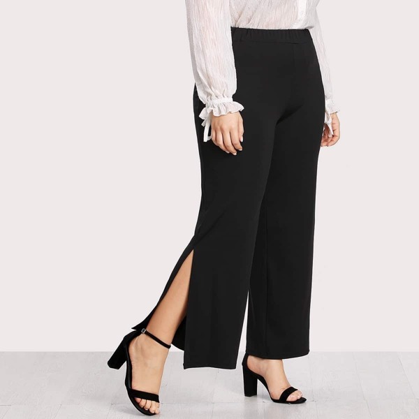 

Plus Split Side Wide Leg Pants, Black