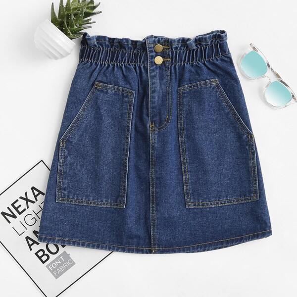 

Elastic Waist Dual Pocket Denim Skirt