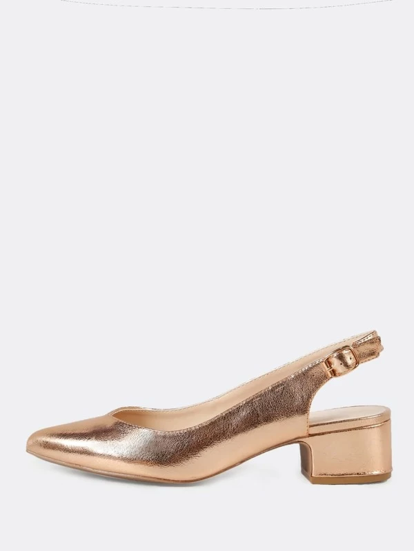 gold slingback pumps
