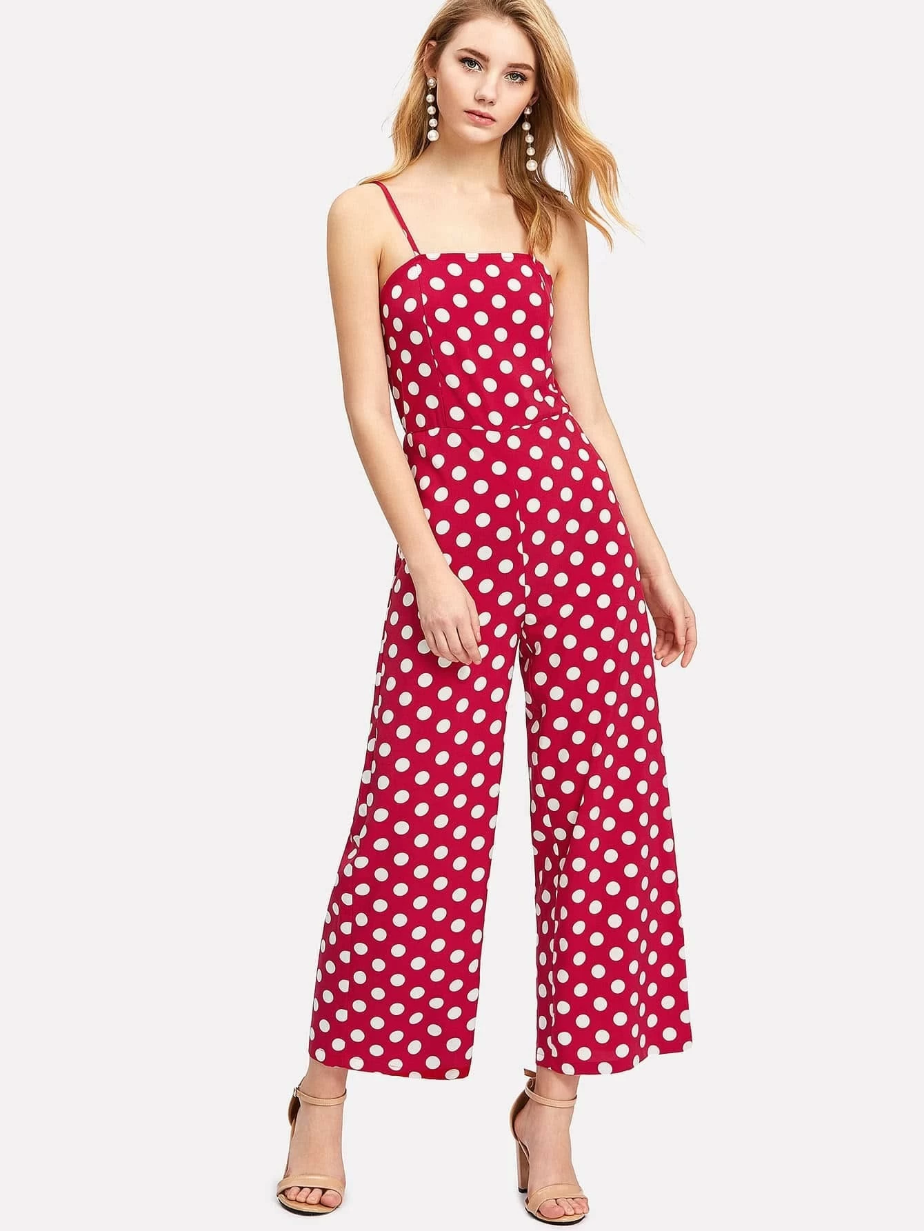 Wide Leg Polka Dot Cami Jumpsuit Shein Usa