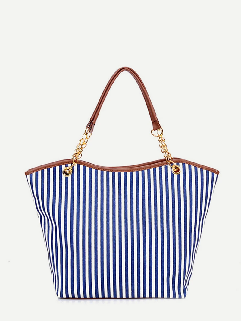 Vertical Striped Tote Bag With Tassel Detailfor Women Romwe
