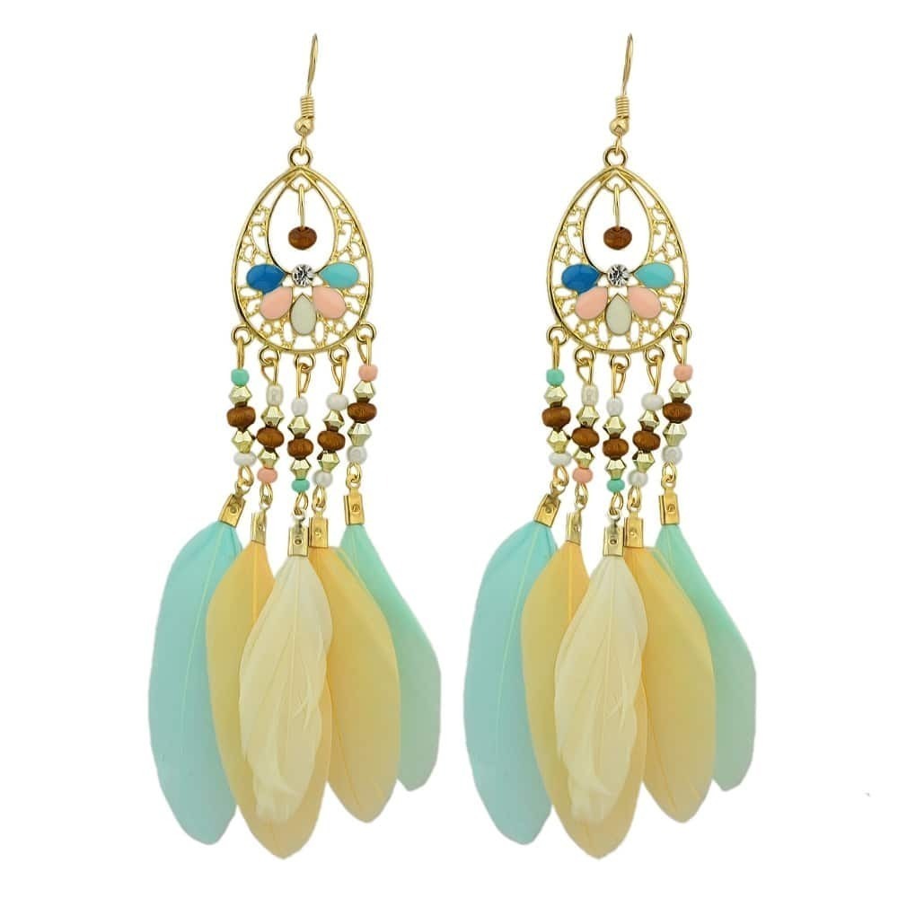 

Colorful Exotic Feather Earrings, Multicolor