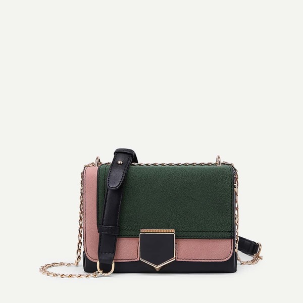 

Two Tone PU Flap Crossbody Bag, Multicolor