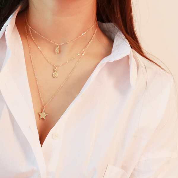 

Multi Charm Layered Choker Necklace, Gold