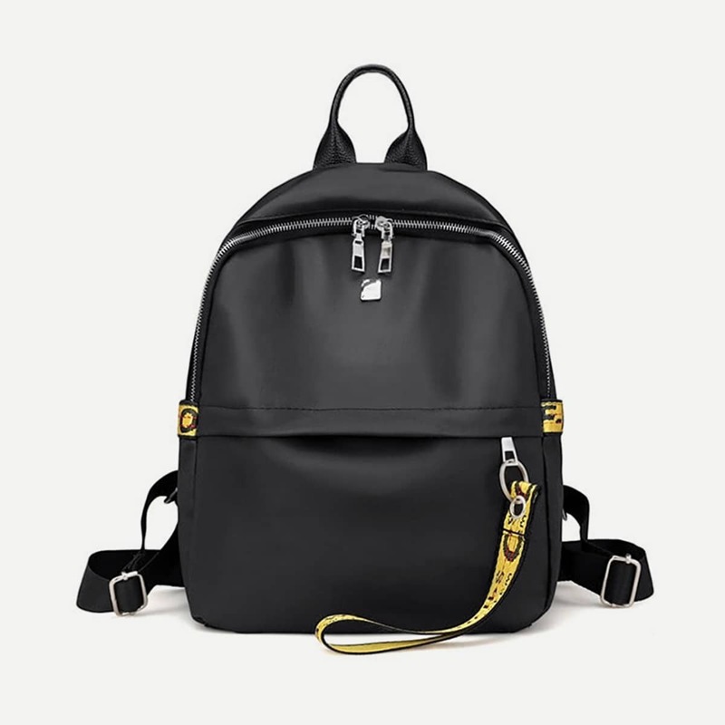 

Double Zipper Strap Decorated Backpack, Black