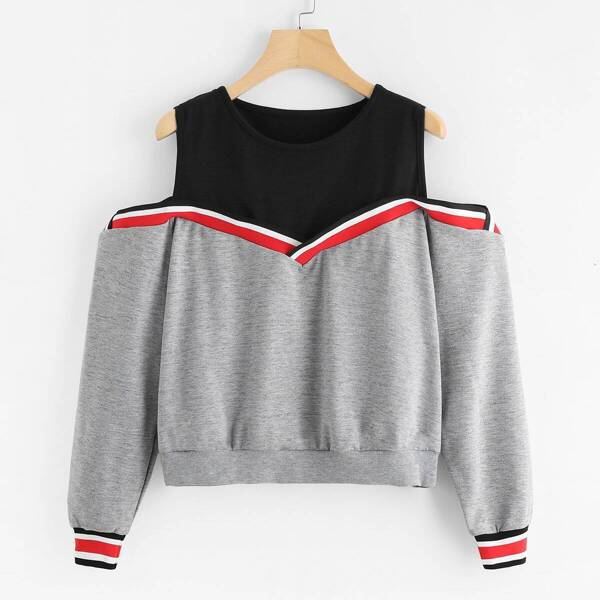 

Contrast Striped Trim 2 In 1 Marled Pullover, Multicolor