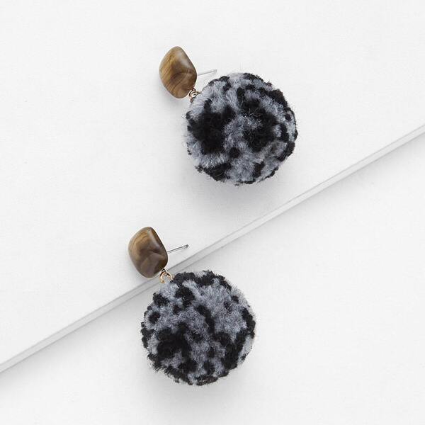

Stone Design Top Pom Pom Decorated Drop Earrings 1pair, Multicolor